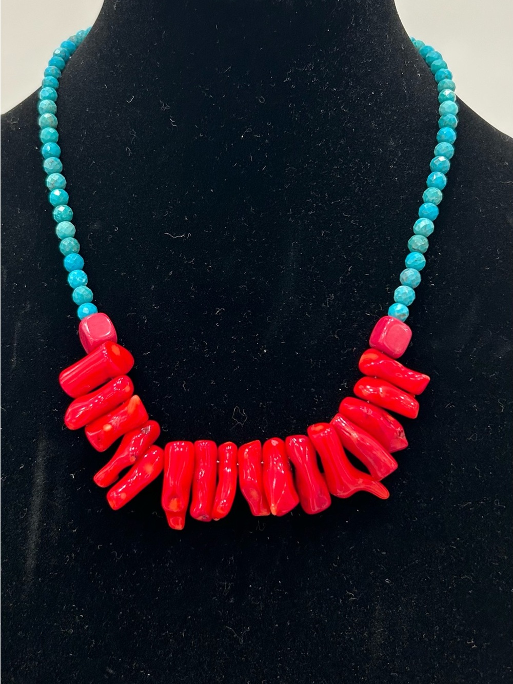 Barse Turquoise Bead Necklace with Red Coral Accent